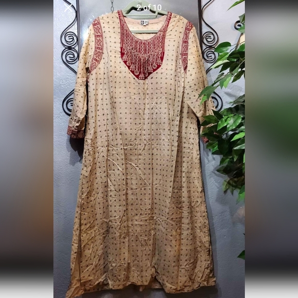 VTG Mens Kurta & Harem Pants Red Beige Traditional Set Size 46 - Picture 7 of 10